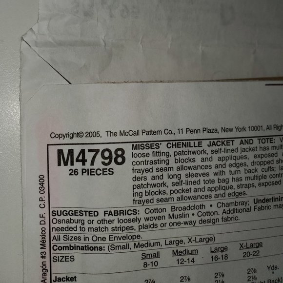 McCall's Crafts M4798 Quilted Vest Pattern Unused - Picture 4 of 4